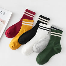 Load image into Gallery viewer, Funny Cute Japanese High School Girls Cotton Loose Striped Crew Socks Colorful Women Sox Harajuku Designer Retro Yellow White