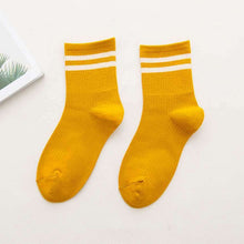 Load image into Gallery viewer, Funny Cute Japanese High School Girls Cotton Loose Striped Crew Socks Colorful Women Sox Harajuku Designer Retro Yellow White